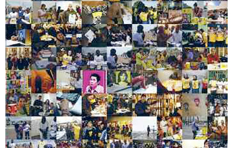 Collage de photos issues du Marathon des lettres 2012, qui s'est déroulé dans 80 pays, aux quatre coins du monde. Design © Amnesty International