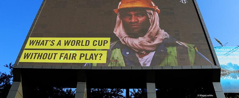 affiche avec marqué dessus "Qu'est-ce qu'une coupe du monde sans fair-play ."
