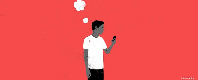 Dessin d'un homme pensif regardant son téléphone 